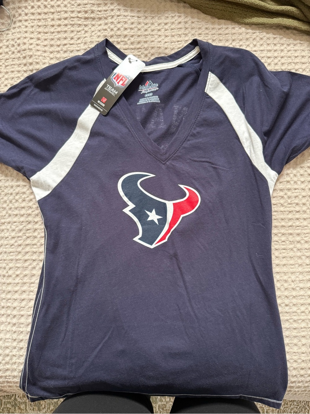 NFL Houston Texans Navy and White V-Neck Team Tee